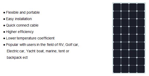 Features of 36 cells flexible and portable 130W mono solar panel